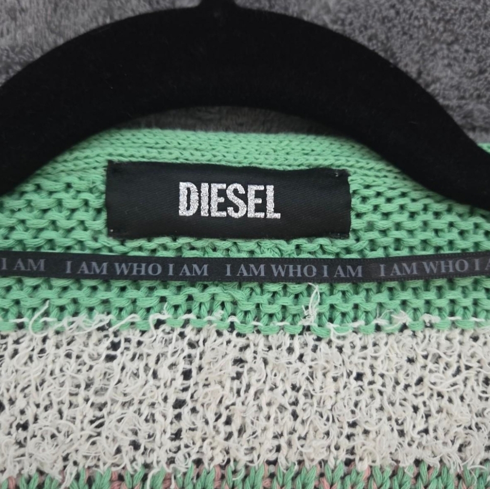 Diesel Striped Open-Front Knit Cardigan in Mint Pink Festival Western Boho Y2K - Picture 5 of 8